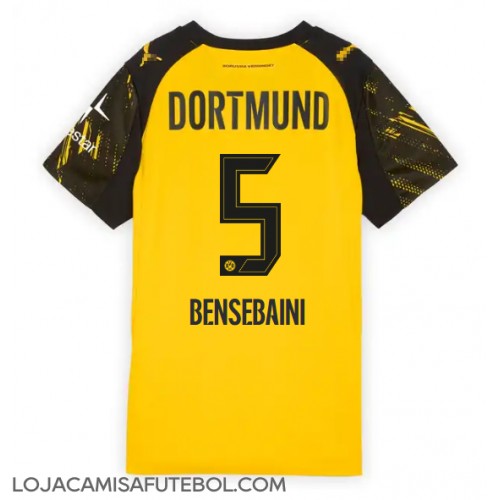 Camisa de Futebol Borussia Dortmund Ramy Bensebaini #5 Equipamento Principal Mulheres 2025-26 Manga Curta